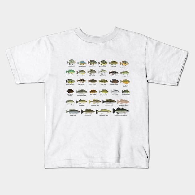 North America Sunfish Group - Named Kids T-Shirt by FishFolkArt